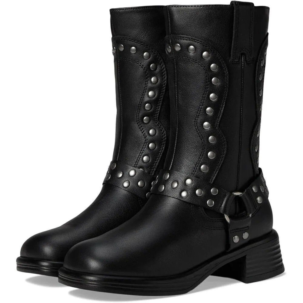 NWT (no box) Steve Madden girls valent motorcycle boots, black with metal size 1